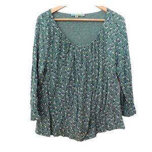 Boden Womens Top Green Floral 3/4 Sleeve Scoop Neck Size 18 XL Jersey Knit